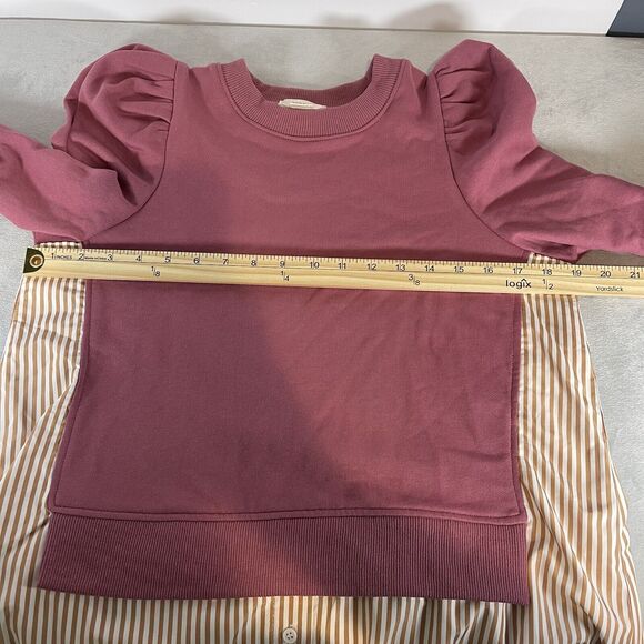 Anthropologie Maeve Top Women XS Pink Layered Tunic Puff Sleeve Preppy Academia - Picture 9 of 10